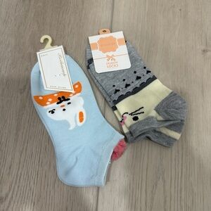 NWT! Spring Bunny Socks one size Adorable Animal Print Ankle Socks Duo